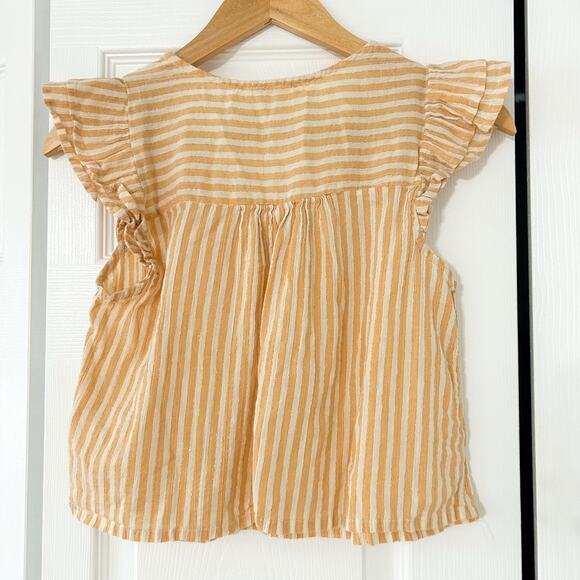 Francesca’s Mi Ami Yellow White Striped Flutter Sleeve Top Women’s Size Medium - Picture 3 of 5